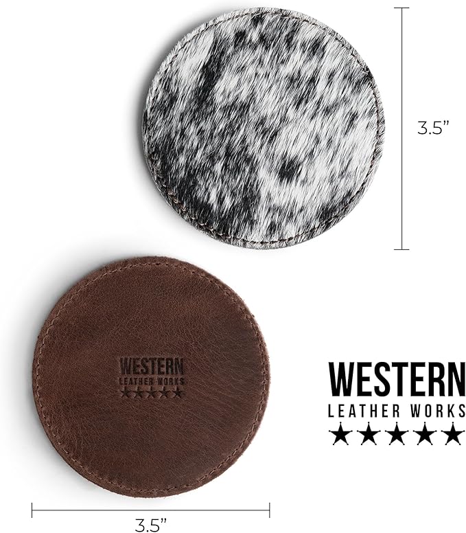 Set of 6 Circular Coasters for Drinks, Glass & Cups Stain Protection, Full Grain Leather, Handmade (Furry)