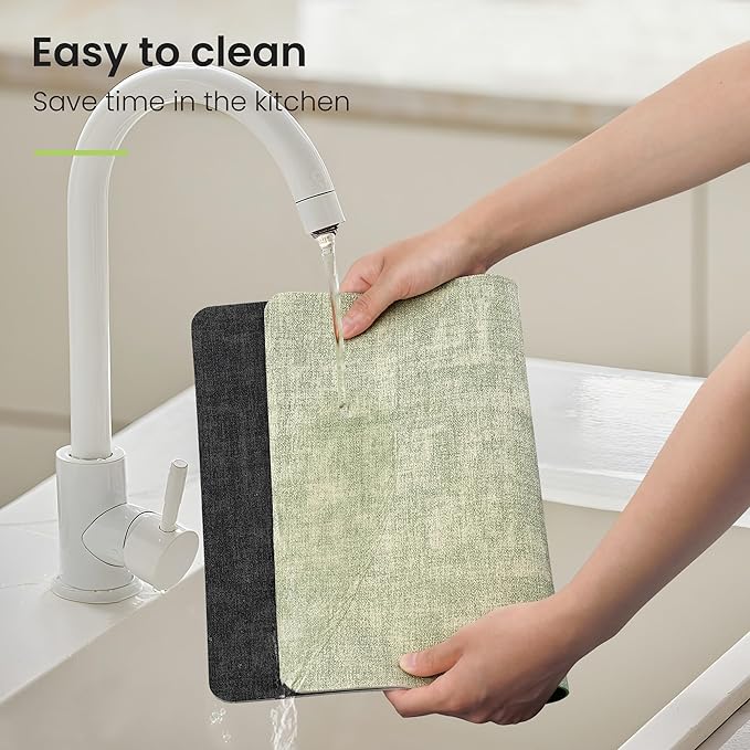 Placemats Set of 6, Faux Leather Heat Resistant Wipeable Placemats, Dual Sided Waterproof Washable Table Mats with Coaster, Suitable for Kitchen, Dining, Table Decor (6, Black Light Green)