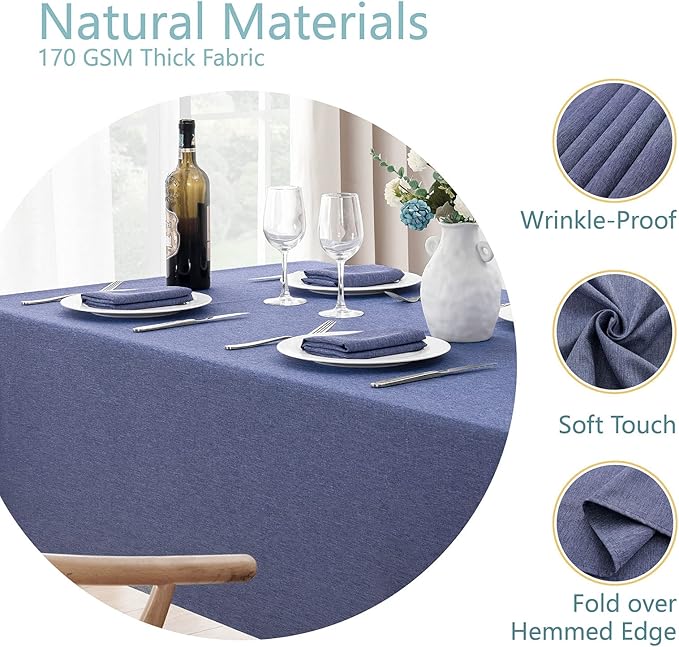 Rectangle Tablecloth Linen Textured Waterproof & Stain Resistant Table Cloth Wrinkle Free Decorative Fabric Farmhouse Table Cover for Dining/Party/Buffet/Wedding, 60 x 104 Inch, Demin Blue