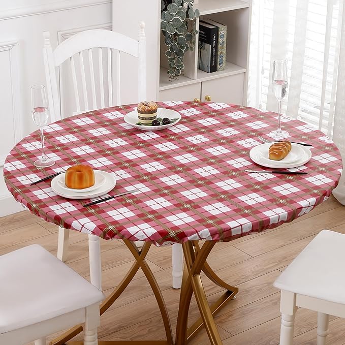 Walrus Round Vinyl Fitted Tablecloth with Flannel Backing Elastic Edge Design Table Cover Waterproof Oil-Proof PVC Table Cloth Stain-Resistant Best for 57"-66" Round