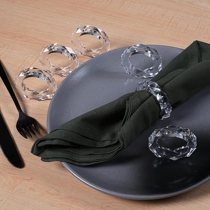 ALPHA Living HOME Transparent Acrylic Napkin Rings - Set of 12 Elegant Serviette Holders for Wedding, Party, Dining Table & Holiday Décor - Clear Napkin Rings by