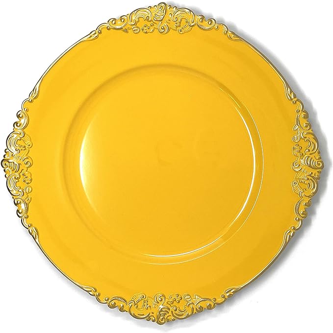allgala Heavy Quality Round Charger Plates - Chargers for Dinner Plates - Set of Charger Plates for Table Decor - Ideal for Weddings, Thanksgiving Parties & Holidays - Floral Yellow (13-Inch 6-Pack)