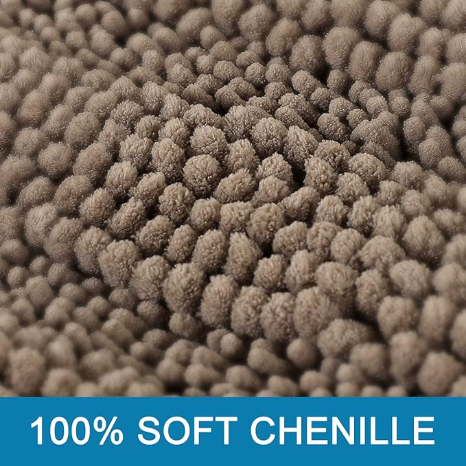 H.VERSAILTEX Bathroom Rugs Sets 2 Piece Non Slip Thick Shaggy Chenille Bathroom Rug Mat Set Extra Soft and Absorbent Striped Floor Rugs, Machine-Washable, Taupe Brown