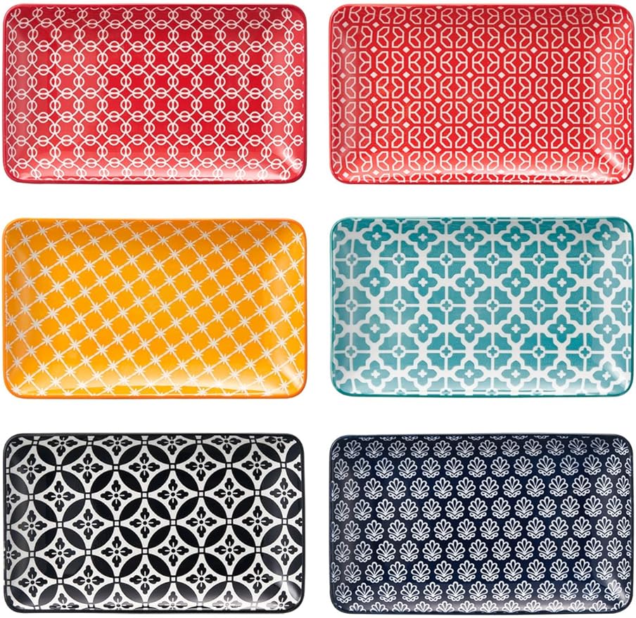 DOWAN 8" Ceramic Salad Plates Set of 6, Colorful Design for Salads, Appetizers & Desserts, Dishwasher, Microwave & Oven Safe – Ideal for Parties and Perfect for Wedding & Mother’s Day Gifts