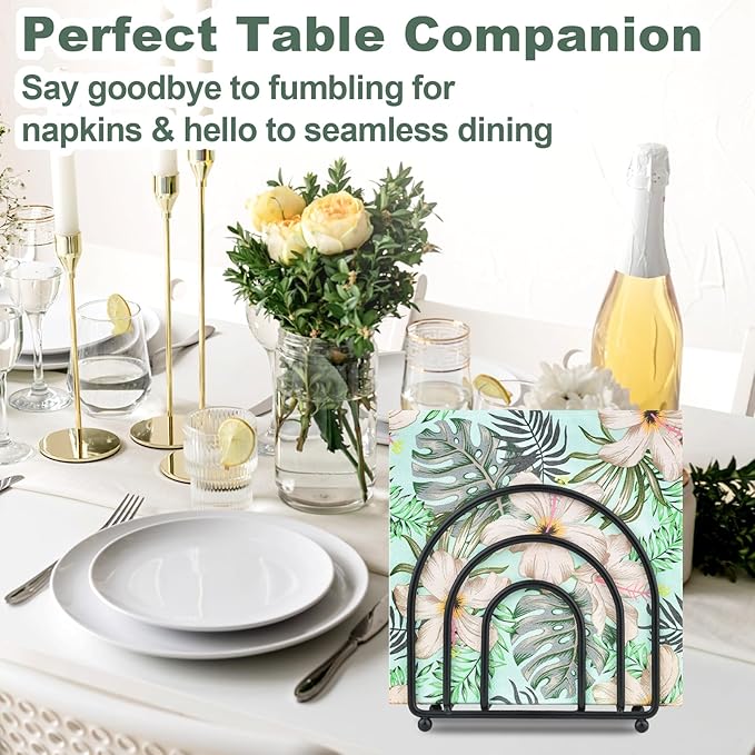 Metal Napkin Holder for Table - No Assembly Matte Black Paper Napkin Holders for Kitchen, Compact Design Cocktail Napkins Hoder Dispenser for Home Countertop, Restaurant & Outdoor Use