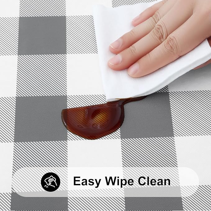 Smiry Rectangle Picnic Table Cloth, Elastic Waterproof Fitted Vinyl Tablecloths, Flannel Backed Buffalo Plaid Table Covers for Dining, Camping, Outdoor (White and Grey, 24" x 48")