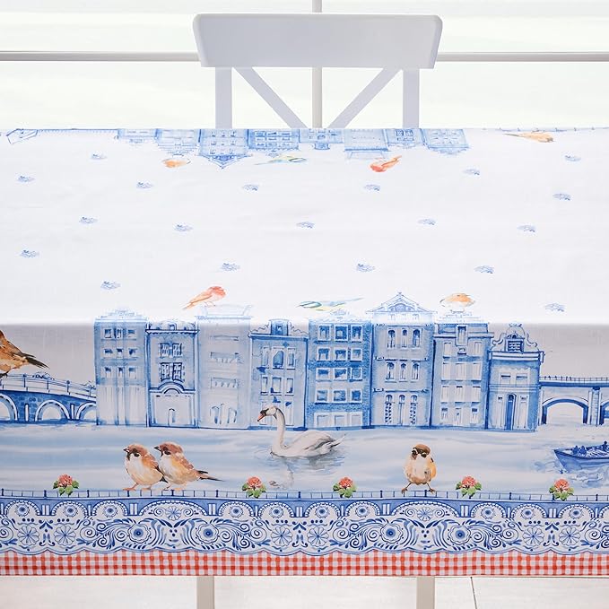 Maison d' Hermine Table Cloth Square Table 100% Cotton 54 x 54 Inches Tablecloth Reusable Decorative for Dining Room Farmhouse Home Valentines Day Decorations Spring Summer - Amsterdam Canals