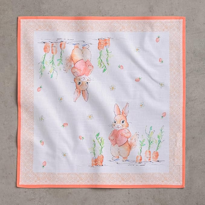 Maison d' Hermine Cloth Napkins Set of 4 100% Cotton Everyday Reusable Square Napkins Cloth Washable Dinner Party Wedding Restaurant Valentines Day Decorations Spring/Summer (Bunny Party, 20" x 20")