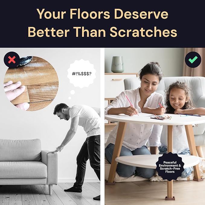CasterMaster Square Rubber Furniture Pads - 4-Pack, Brown, 5in x 5in - Non Slip Furniture Pads for Hardwood Floors - Floor Protectors for Chairs & Rubber Feet - Stoppers to Prevent Sliding