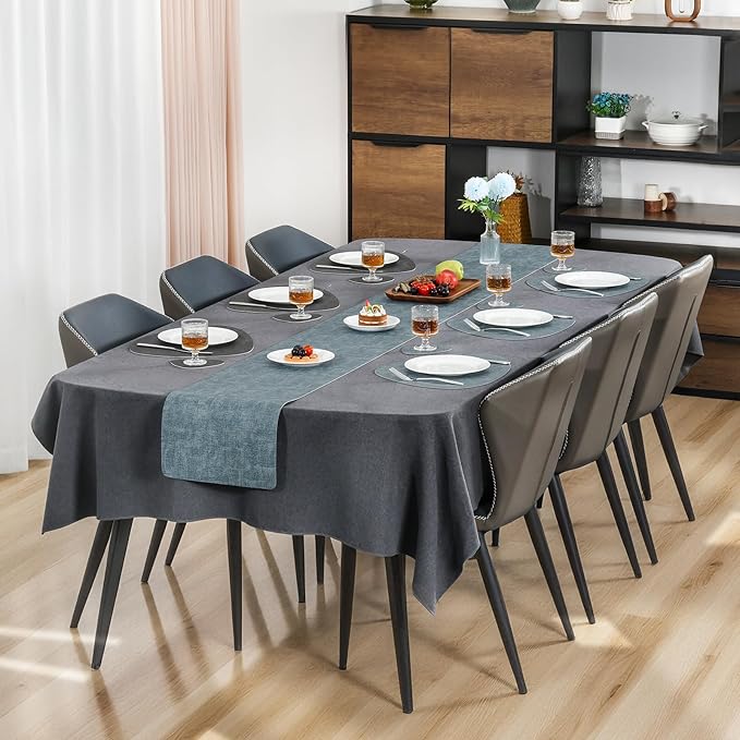 Placemats and Coasters, Washable Reversible Placemats Round Faux Leather Wipeable Place Mats Non Slip Heat Resistant Indoor Outdoor Table Mats (Set of 4, Gray Light Blue)