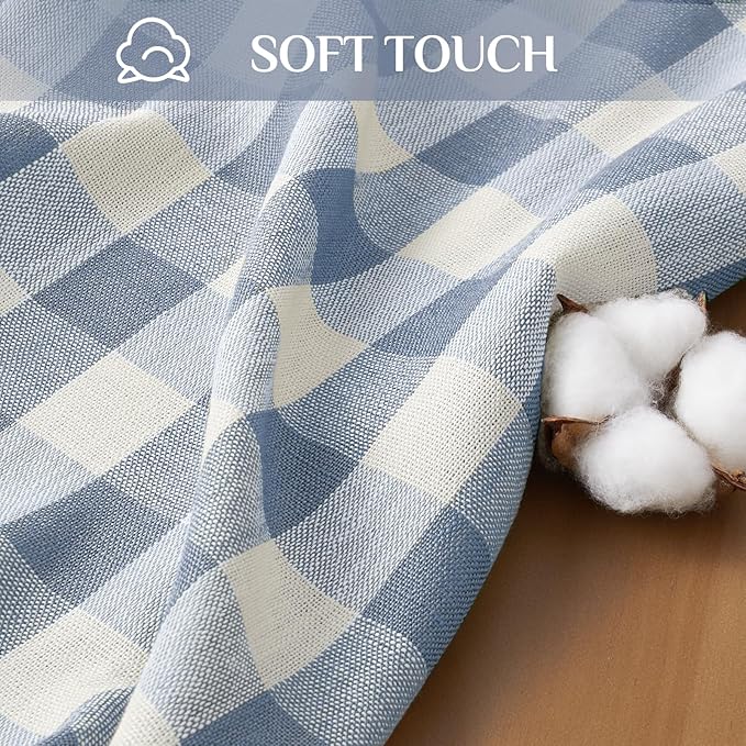 Softalker Checkered Tablecloth Rectangle, Outdoor Linen Cotton Gingham Table Cloth with Tassel, Heavy Duty Wrinkle Free Buffalo Plaid Table Cover for Kitchen Dining Home Party - 55 x 120 Inch, Blue