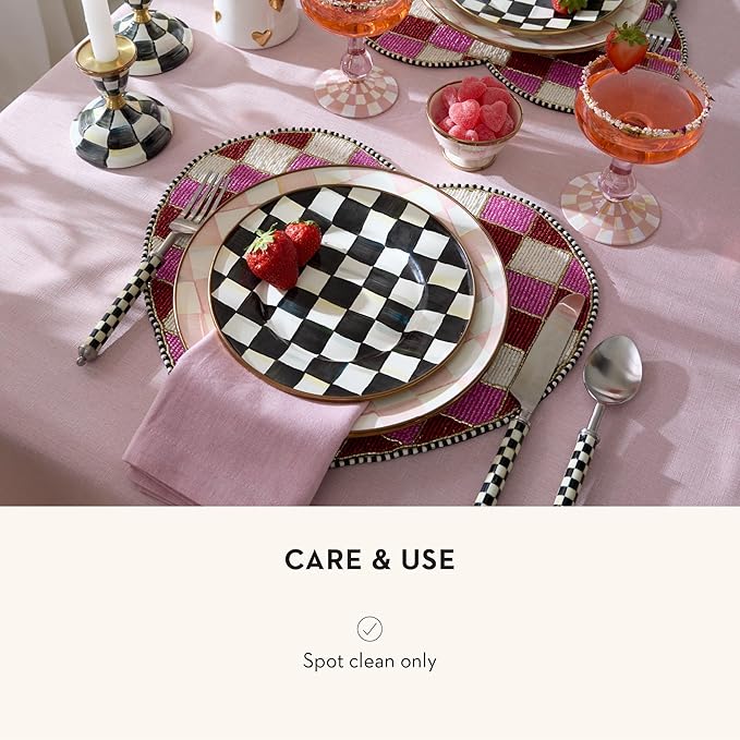 MACKENZIE-CHILDS Beaded Placemat, Indoor Table Mat, Black-and-White Check Heart Shaped