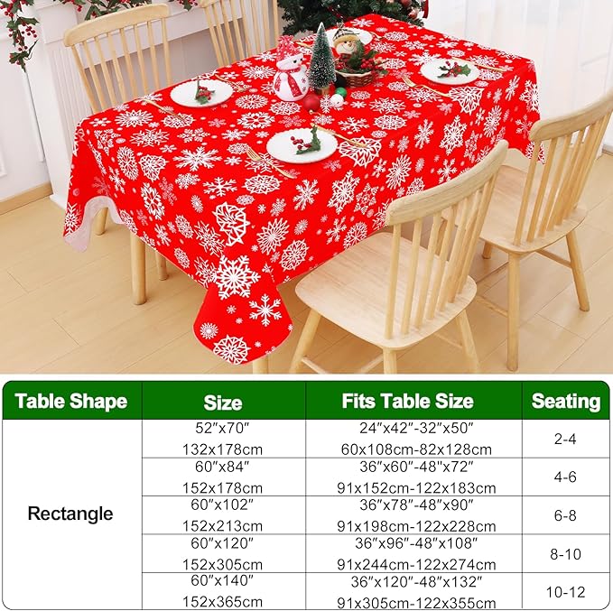 Smiry Christmas Rectangle Table Cloth, Waterproof Vinyl Tablecloth with Flannel Backing, Wipeable Snowflake Plastic Tablecloths for Christmas Table Decorations, (60"x120", Christmas Red)