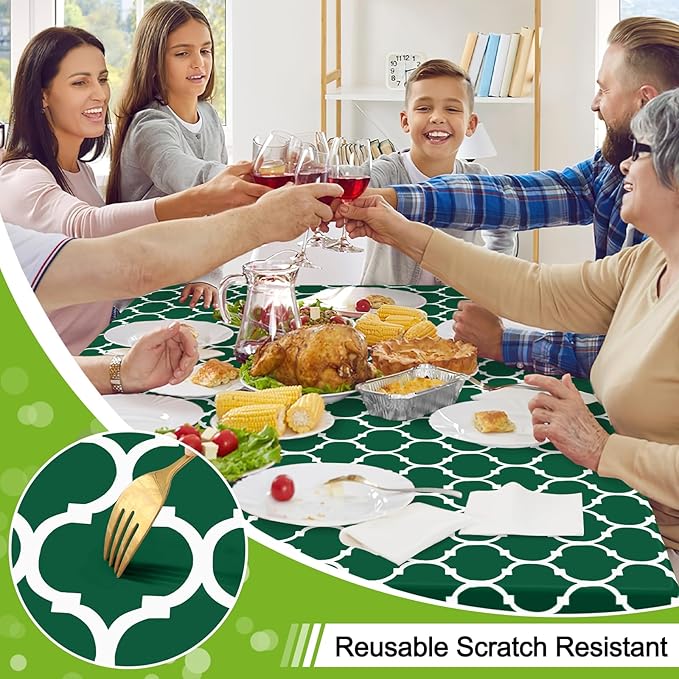 Smiry Rectangle Table Cloth, Waterproof Vinyl Tablecloth with Flannel Backing for Rectangle Tables, Wipeable Spillproof Plastic Tablecloths for Dining, Indoor and Outdoor (60"x102", Emerald Green)