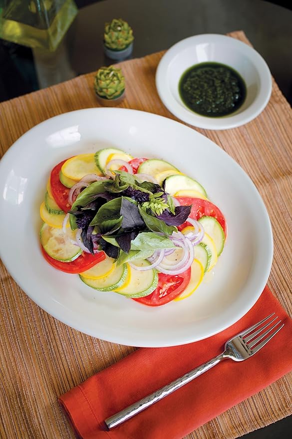 Tuxton China TNR-019 Platter, 12-1/2" x 10-1/4", Oval, Narrow Rim, Microwave and Dishwasher Safe, Oven Proof, Fully Vitrified, Ceramic, Nevada, American White/Eggshell, Pack of 12