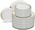 OCCASIONS 240 Plates Pack,(120 Guests) Heavyweight Premium Wedding Party Disposable Plastic Plates Set -120 x 10.5'' Dinner + 120 x 7.5'' Salad/Dessert (Celebration White & Gold)