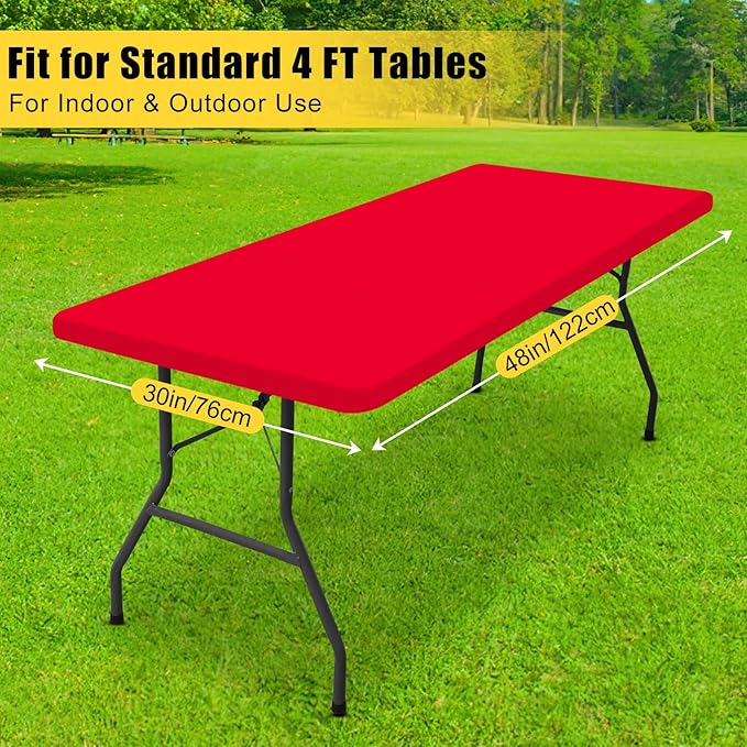 Smiry Rectangle Tablecloth, Elastic Fitted Flannel Backed Vinyl Tablecloths for 4ft Folding Tables, Waterproof Wipeable Table Covers for Indoor, Outdoor, Picnic and Camping (Red, 30"x48")