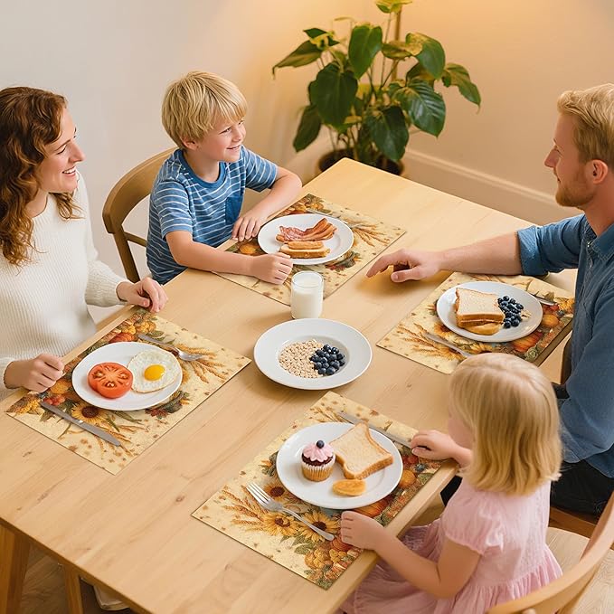 Thanksgiving Scarecrow Placemats Set of 4 Washable Table Place Mats for Dining Kitchen Party Decor