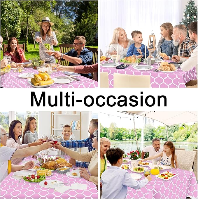 Smiry Rectangle Table Cloth, Waterproof Vinyl Tablecloth with Flannel Backing for Rectangle Tables, Wipeable Spillproof Plastic Tablecloths for Dining, Camping, Indoor and Outdoor, (54"x78", Pink)