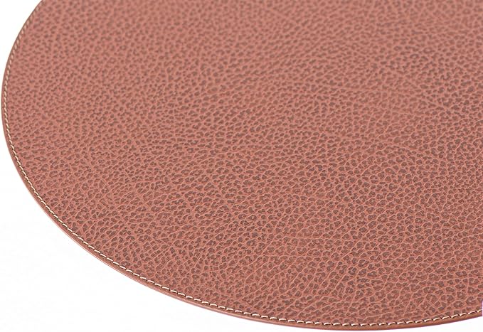 Nikalaz Round Placemats Set (Pack of 4) Recycled Leather Table Mats 15 inches, Kitchen Dining Table Decor by Nikalaz (Dirty Brown)