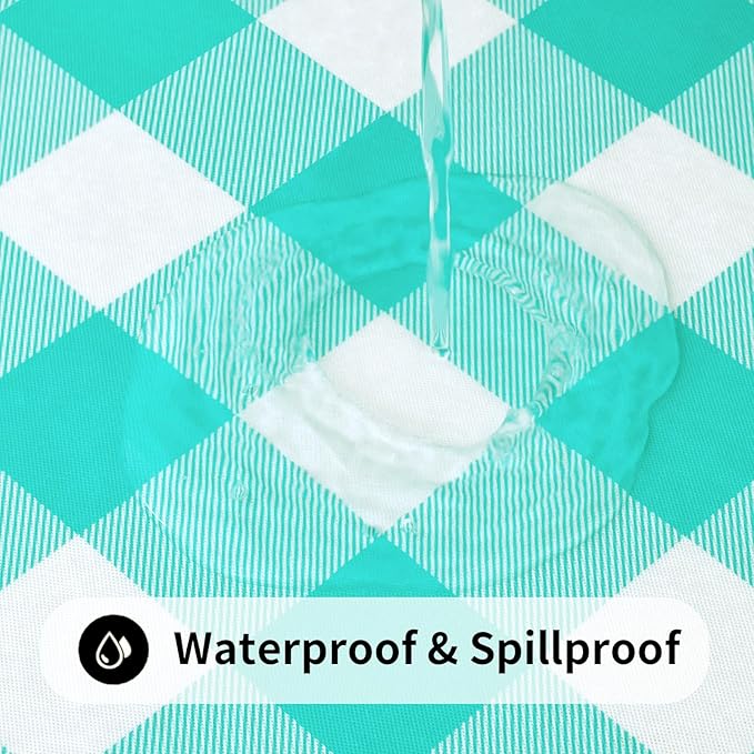 Smiry Rectangle Picnic Table Cloth, Elastic Waterproof Fitted Vinyl Tablecloths, Flannel Backed Buffalo Plaid Table Covers for Dining, Camping, Outdoor (White and Teal, 24" x 48")