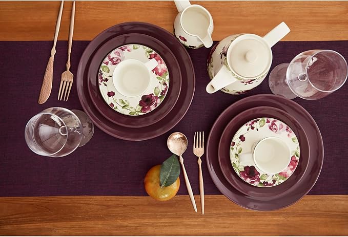 Solino Home Linen Small Table Runner 36 Inches - Athena, 100% Pure Linen Chambray Burgundy Table Runner 14 x 36 Inch Ideal for Dresser and Coffee Tables - Winter, Valentines