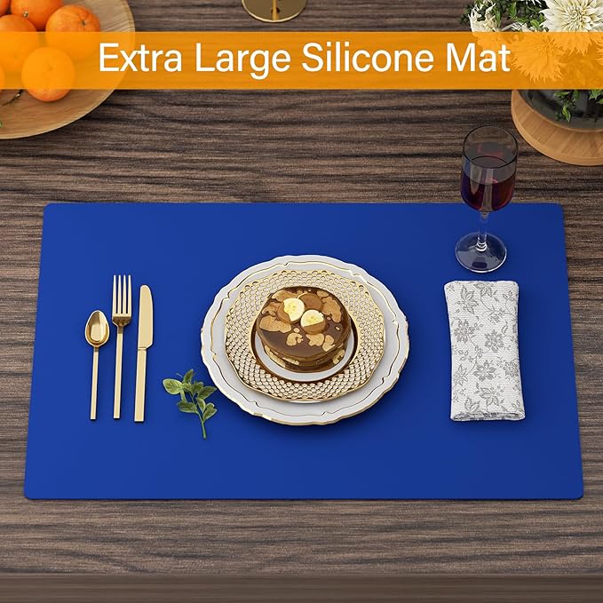 2-Pack Extra Thick Silicone Counter Mats - 24”x16” Large Heat Resistant Kitchen Countertop Protector, Non-Slip Hot Pad Trivet for Air Fryer, Hot Pots & Pans, Coffee Maker(Blue)