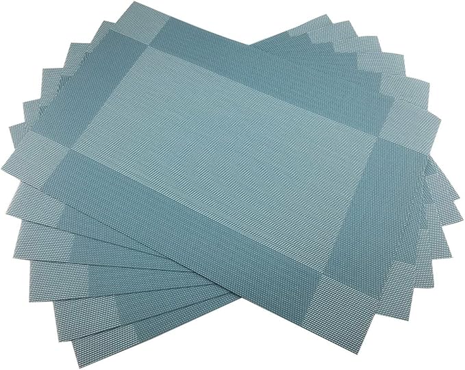 Gugrida Vinyl Blue Placemats Heat Resistant Dining Table Mats Non-Slip Washable Place Mats Set of 6 （Blue）