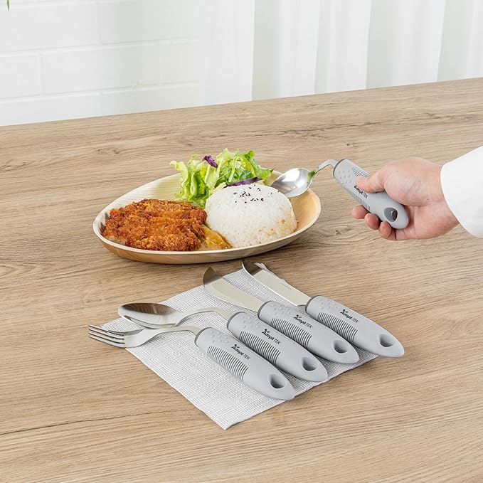 Restaurantware Adaptive Utensils - 1 count Stainless Steel, 9.843 x 5.118 x 1.575 Inches, Ergonomic Eating Aids, Non-Slip Utensil Set for Arthritis, Secure Grip Design, Gray