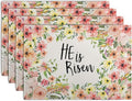 He is Risen Placemats Set of 4 Spring Easter Christian Cross Religious Flowers Kitchen Table Mats Seasonal Easter Holiday Linen Fabric Place Mat for Party Kitchen Dining Decoration