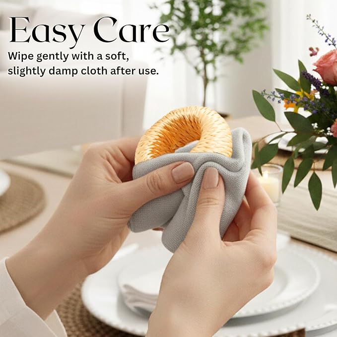 ALPHA Living HOME Woven Rayon Napkin Rings Set of 12 - Elegant Napkin Holder for Cloth Napkins for Dining Table - Boho Home Decor for Easter, Holiday, Christmas, Everyday Dinner Party (Pastel Color)