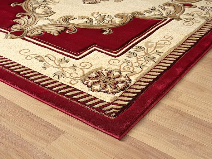 Modern 2x7 Traditional Burgundy Living Room Rug - Area Rugs for Living Room, Dining & Bedroom - Hand Carved Runner Carpet - Durable Polyester - Non-Fade, Stain-Resistant - Turkish Made