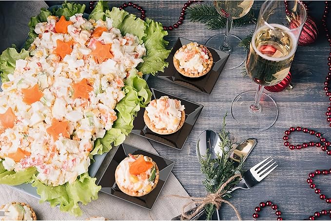 Exquisite Mini Disposable Appetizer Plates - 1200 Pack 2.95" x 2.95" Black Plastic Dessert Plates - Elegant Design for Weddings, Birthdays, and Formal Parties - Stackable and Convenient - BPA Free