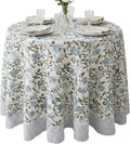 ATOSII Mahoka Blue 100% Cotton Round Tablecloth, Block Print Floral Table Cloth for Dining, Parties, Weddings, Outdoors, Holidays I 90" Inches, 6 Seater I Grandmillennial Farmhouse Boho Summer