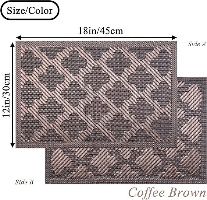 Elegant Placemats Vinyl Woven Heat-Resistant Placemats Set of 4 Washable Easy to Clean Table Mats for Dining Room and Decorate (Brown)