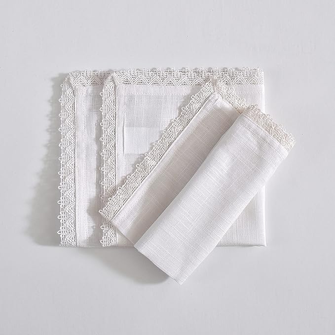 FINGERCRAFT Dinner Cloth Napkins in 100% Cotton, 12 Pieces Small Table Napkin Cloth,12 inches, Mitered Corners for Every Day Use Christmas Napkins Cloth Good Absorbency Lace White