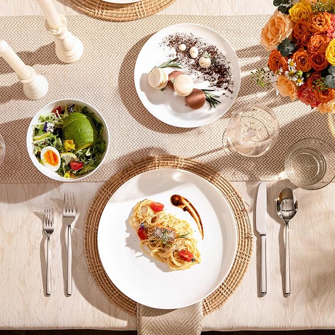 KINGSTONE 6-Piece Bone China Dinnerware Set for 2, Lightweight and Durable, Microwave and Dishwasher Safe, White Plates and Bowls for Everyday Use