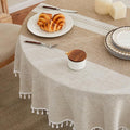 ZeeMart Contrast Linen Round Tablecloth 60 Inch Mid-Stripe Brown, Farmhouse Style Round Table Cloth Heavy Weight Beige Tablecloths, Water Resistant Burlap Table Cloths