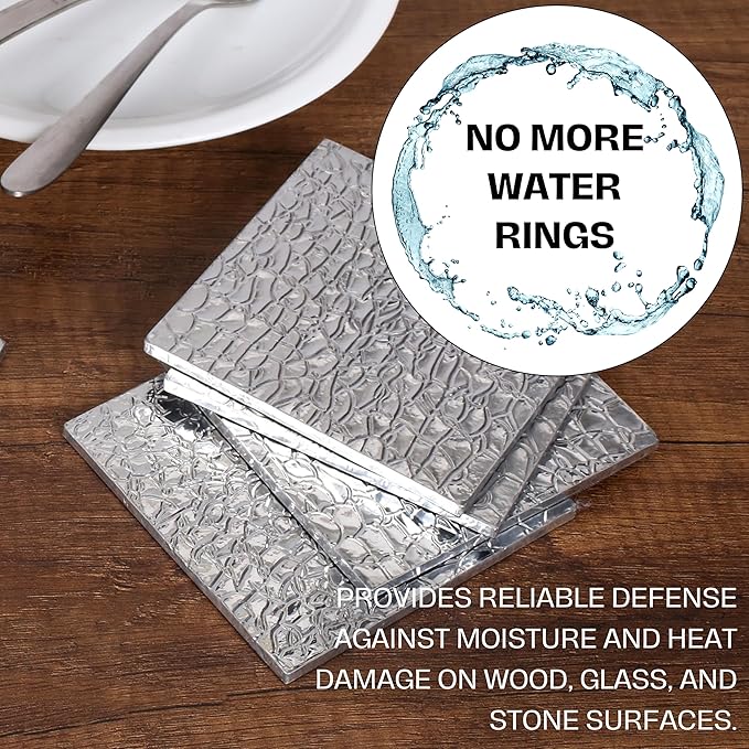 Premium Engraved Table Coaster, Drink Coasters Set of 12-4 Inch Coaster Set for Tabletop, Coffee Table Protection, Home Decor Accent, Non Slip Drink Mats (Silver) - ALPHA Living HOME