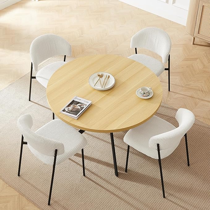 45.3 Inch Round Dining Table Set for 4, Mid Century Modern Small Coffee Set for Dining Room Kitchen Apartment (Cream Table + 4 White Shell Chairs)