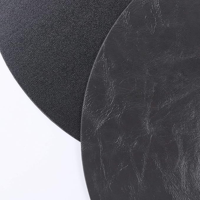 Set of 8 Faux Leather Round Placemats and Coasters, Coffee Mats Kitchen Table Mats, Waterproof, Easy to Clean for Kitchen Dining Round Table