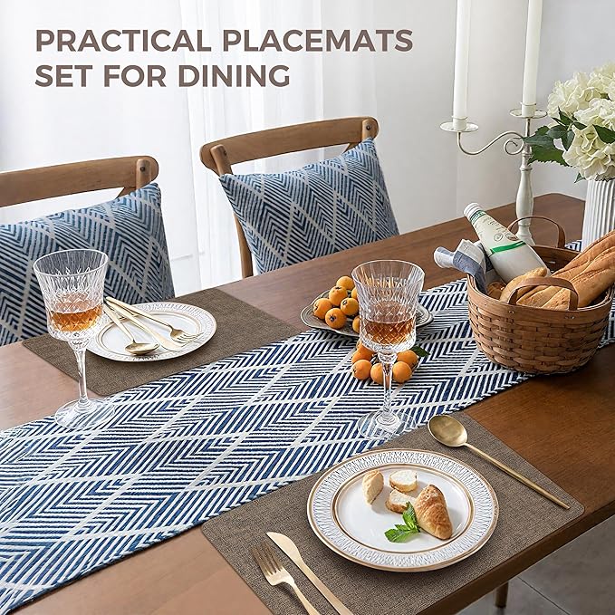 Vinyl Placemats Set of 6, Faux Leather Waterproof and Heat Resistant Place Mats, Washable Anti-Slip Table Mats with Coaster, Wipeable Placemats for Indoor & Outdoor 17" x 12" (Dark Coffee, Set of 6)