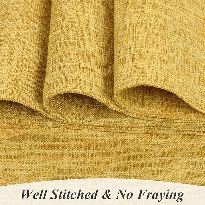 SHACOS Washable Cloth Placemats Set of 6 Fabric Place Mats Non Slip Double Layered Thick Faux Linen Placemat Reversible Table Mats Home Wedding Table Decor, Yellow