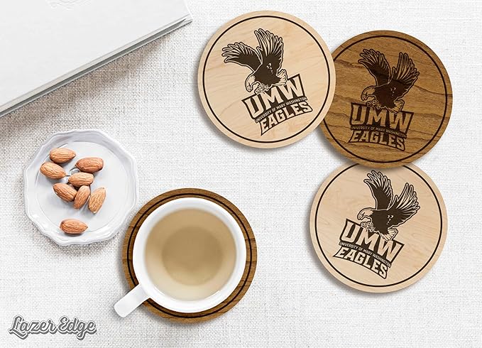 LazerEdge Mary Washington Eagles Wooden Coaster Set - Cherry Wood - Officially Licensed Product - 4-Pack