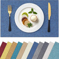 Homaxy Cloths Placemats for Dining Table Set of 8, Heat Resistant Washable Cotton Linen Blend Table Mats, Easy to Clean Place Mats for Indoor Outdoor Party Kitchen Decoration, 13" x 18", Blue