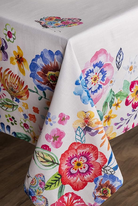Maison d' Hermine Table Cloth Square Table 100% Cotton 54 x 54 Inches Tablecloth Reusable Decorative for Dining Room Farmhouse Home Valentines Day Decorations Spring Summer- Happy Florals -High Summer