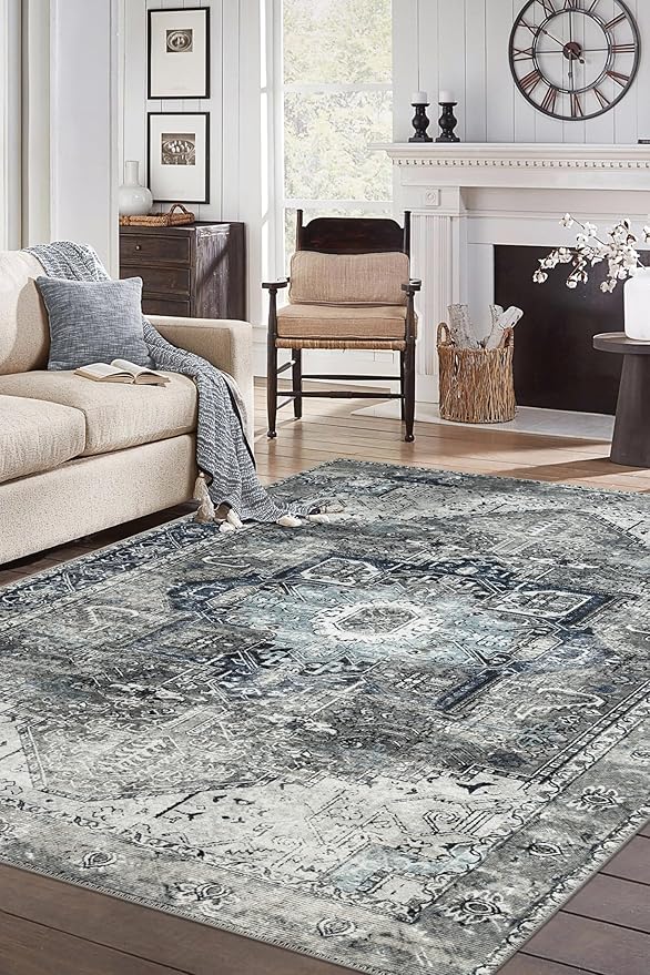 Keen Home Design 4x6 Rug - Machine Washable Area Rug with Non-Slip Backing, Ideal for Living Room, Dining Room, Bedroom - Vintage, Easy Clean, Durable, Low Pile - (4' x 6')