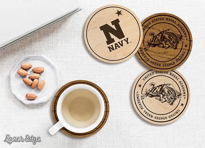 LazerEdge United States Naval Academy Goats Wooden Coaster Set - Maple Wood - Officially Licensed Product - 4-Pack
