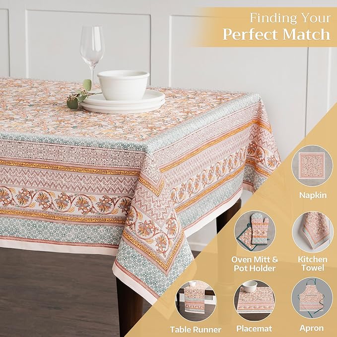 Maison d' Hermine Table Cloth Rectangle Table 100% Cotton 60 x 108 Inches Fall Tablecloth Reusable Everyday Use for Thanksgiving Christmas Decorations Dining Farmhouse Party (Nila)