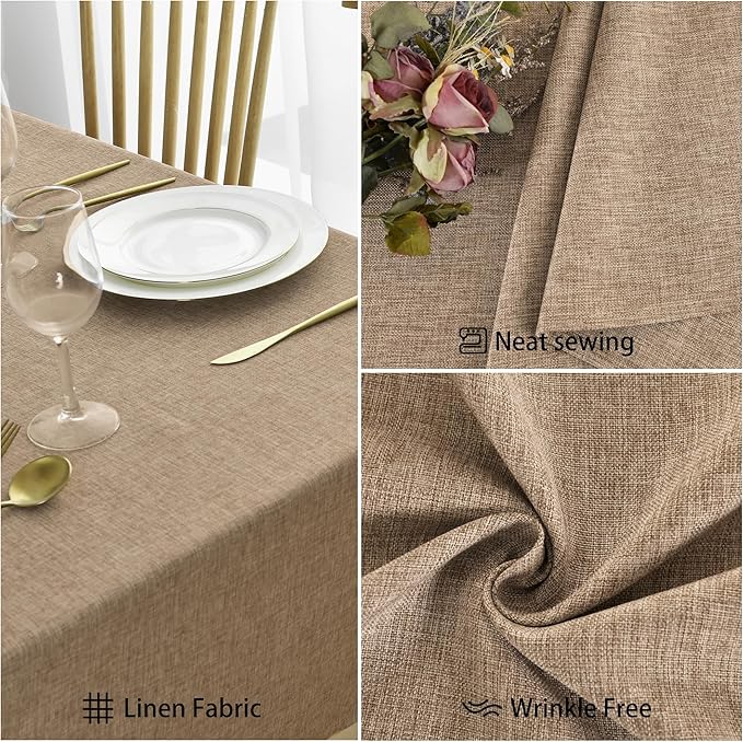 JIUZHEN Square Table Cloth Faux Linen Farmhouse Tablecloth Wrinkle and Stain Resistant Decorative Fabric Table Cover for Kitchen, Dining Room, Parties and Camping, Khaki, 60 x 60 Inch